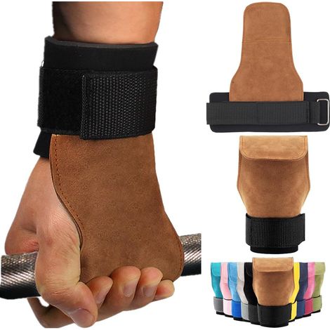 Protège-mains de musculation en cuir marron, avec sangle ajustable, pour tractions et haltérophilie, plusieurs couleurs disponibles (1/5)