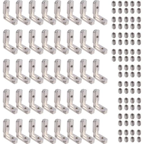 40x Équerres Invisible de Fixation Interne 3030 Séries Profilés 8 mm pour Profilé Aluminium Supports de Raccord L-Forme en Alliage de Zinc Fourni avec Vis de Serrage M612mm (1/5)