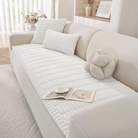 1 Housse Canapé Flanelle, Antidérapante, Lavable, Pour Canapé D'angle, Blanc, 70x150cm (1/5)