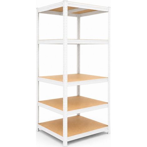 Relaxdays Étagère lourde, tailles au choix, 875 kg, 5 niveaux, cave & garage, emboîtable, blanc/marron (1/5)