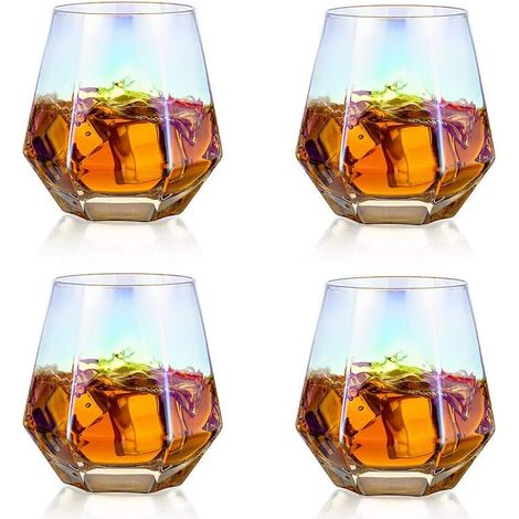 4 Verres à Whisky Géométriques Inclinés – Diamant 50°