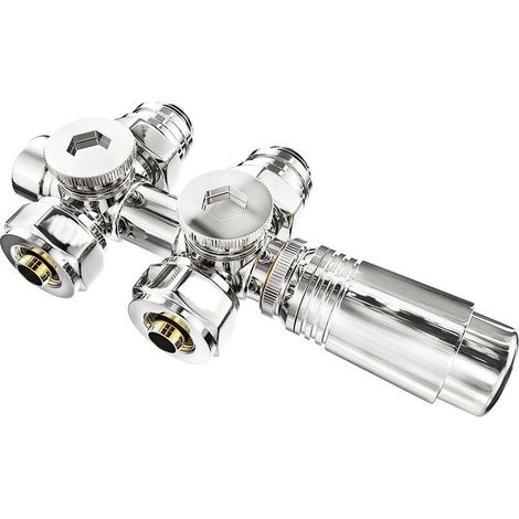 Set Multiblocs pour Raccordement Radiateurs - Accessoires Chauffage - Forme Angle/Passage - Raccord Mural Chrome (1/4)