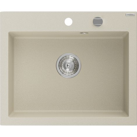 Mexen Elix évier granit 1 bac 600 x 500 mm, beige, siphon chromé - 6525601005-69 (1/5)