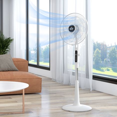 Ventilador de pedestal Ø 42 cm, 40 W, 3 modos, 28 velocidades, función antimosquitos, altura regulable, oscilación de 75°, blanco.