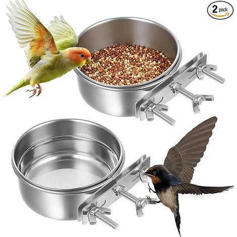 Mangeoire Oiseaux Cage Oiseau Bols en Acier Inoxydable, Gamelle INOX, perroquets, Hamsters, perruches ondulées et calopsittes(10x4.5 cm)