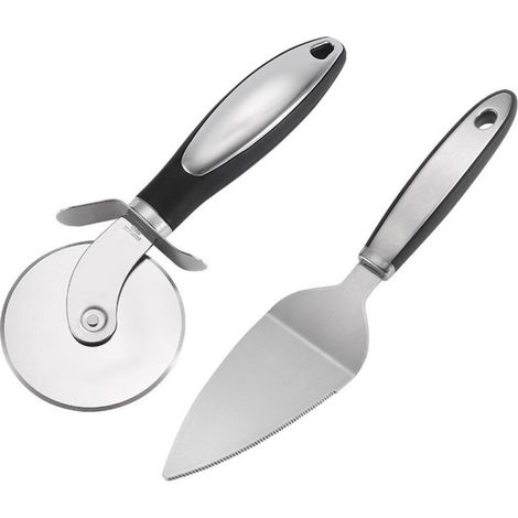 Set di 2 taglia-pizza e palette per torte, affettatrice in acciaio inox con lama affilata e manico ergonomico, (1/3)
