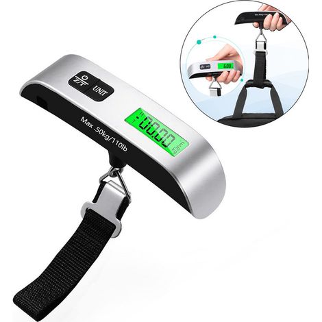 Báscula electrónica para equipaje, báscula portátil para maletas de viaje, función de medición de temperatura, función de tara, máx. 50 kg/110 lb para viajes, OUYLAF (1/5)