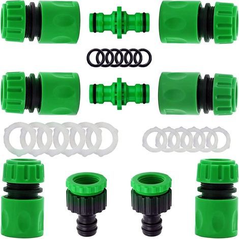 Lot de 10 Raccords d'arrosage Rapides Ensemble pour Tuyau d'arrosage (6Pcs 1/2" Tuyau Rapides Raccord,2Pcs Double connecteur,2Pcs Connecteur Nez de Robinet) (1/5)