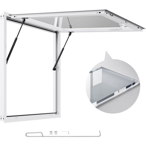 Fenêtre de Concession pour Camion Restaurant 91,5 x 91,5 cm, Fenêtre de Service pour Stand de Vente, Cadre en Alliage d'Aluminium, avec Porte à Auvent et Crochet de Traction, Imperméable (1/5)