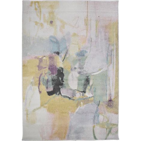 Tapis salon et chambre 120x170 beige et marron rectangle tissé motif abstrait CLANDA (1/5)