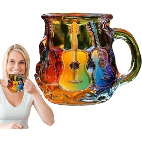 Tasse Guitare en Impression 3D Mug 3D Musique Design En Verre Résistantes à la Chaleur - Collection pour Musiciens - Décoration Maison et Cadeau pour Collègues (1/5)