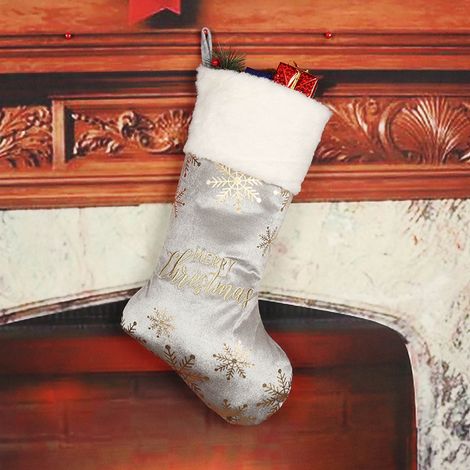Chaussette De Noël - 49 X 28 Cm - Laine Mélangée Et Polyester - Motif Flocon De Neige Et Patte De Chien - Pour Décoration De Sapin Et Remplissage De Bonbons - 1 Pièce (1/4)