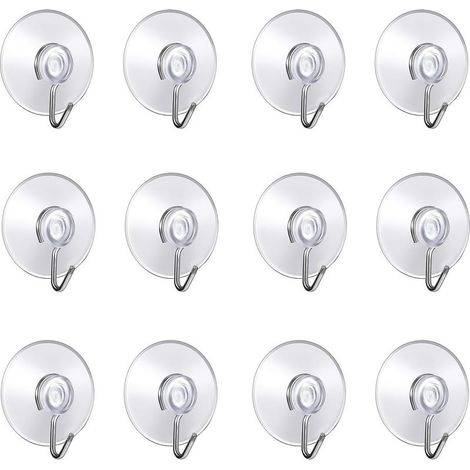 Lot de 12 Crochet Muraux avec Ventouse d'Aspiration,Petites Ventouses Plastiques avec Crochet Ronde pour Salle de Bains et Cuisine ((4cm)) (1/5)