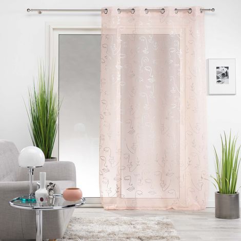 Voilage a oeillets 140 x 240 cm en voile imprimé métallisé Artyline Rose/argent (1/4)