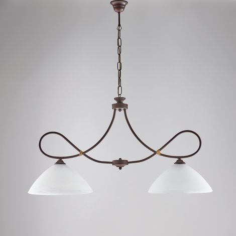 Lustre Dallas Noir, Effet Rouille Et Or Antique, Verre Albâtre D.13, 2 Lumières Parfait Petits Espaces