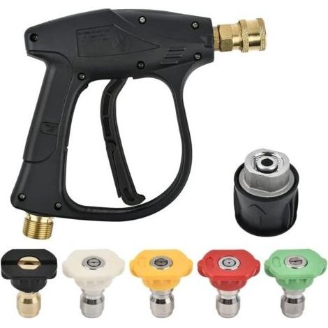 Pistolet de lavage haute pression 4350 PSI avec 5 embouts de buse d'eau, pistolet de lavage haute pression pour nettoyeur Karcher, connecteur de tuyau M22-14 et connecteur rapide Karcher 1/ (1/5)