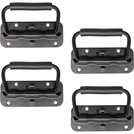 Set di 4 maniglie pieghevoli a molla in acciaio inox da 100 mm per porte pieghevoli, casse pieghevoli, cassette degli attrezzi, sportelli di armadi e portelli (nero) - Crezuo (1/4)