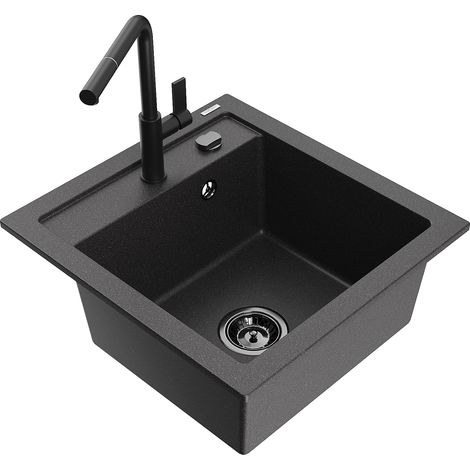 Mexen Vito 1-Becken-Granit-Spüle mit Mischbatterie Flora, Schwarz gesprenkelt - 6503-76-670401-70-B (1/5)
