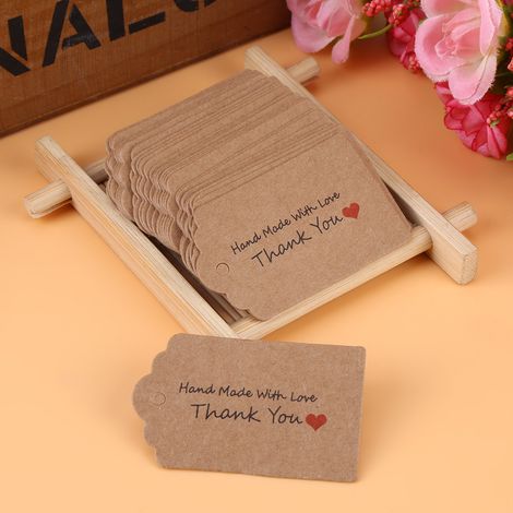 100 étiquettes volantes marron faites main pour cadeaux de mariage, cadeaux, desserts, vêtements, bijoux, étiquettes de prix 3