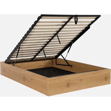 Letto contenitore con rete a doghe 140x190cm decorazione legno