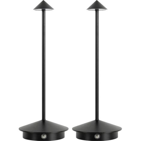 Set mit 2 wiederaufladbaren, dimmbaren schwarzen Schreibtischlampen, 29 cm, aus Aluminium. Schreibtischlampen fürs Schlafzimmer.