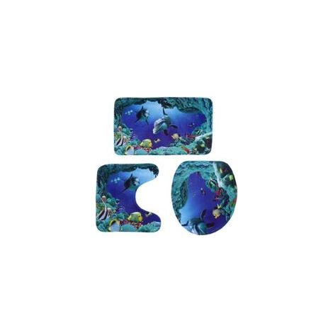 3-teiliges Set: Toilettenmatte im Ozean-Stil mit Unterwasser-Delfin-Karpfen-Motiv, 3D-Delfin-Badematten-Set (1/5)