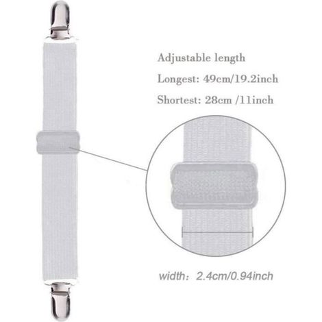 8Pcs Tendeur Drap Housse Lit Drap Réglable, Maintient Tendeur Draps Réglable Sangle Drap Housse,pour Drap Lit,Canapé,Convient pour (1/4)