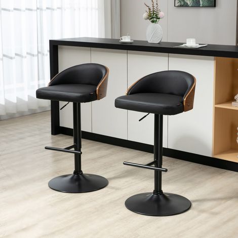 Ensemble de 2 tabourets de bar rembourrés en acier et bois massif, réglables en hauteur, avec repose-pieds et pivotants à 360°. Idéaux pour la cuisine, le salon ou la salle à manger. Coloris noir et c (1/5)