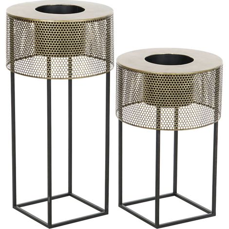 Cache-pot élégant en métal doré pour plantes d'intérieur - Noir et doré élégant (1/5)