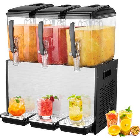 VEVOR Distributore di Bevande Commerciali, Distributore Succhi 3 x 12 L 370 W, Macchina Bevande in Acciaio Inox 304 Uso Alimentare, Temperatura Raffreddamento 7-12 °C, per Bevande Fredde, Ristoranti