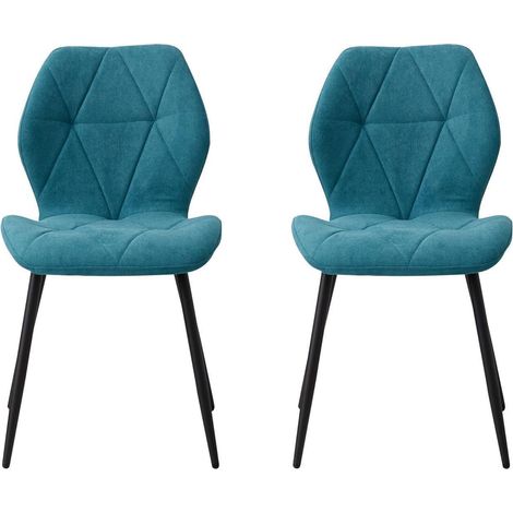 2er-Set Esszimmerstühle aus Leinen, gepolstert, pfauenblau (1/5)