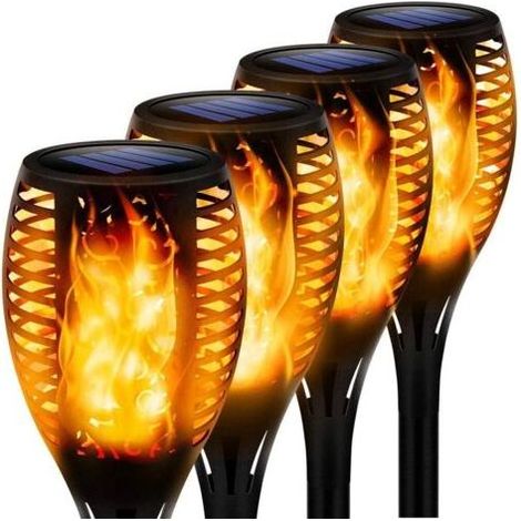 Lumières Torche Solaire Exterieure, 12 LED Lampe Solaire Flamme Étanche IP65, éclairage Solaire Flamme Vacillante Décor pour Jardin, Patio, Chemins, Pelouse-4 Pack