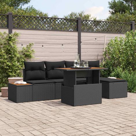 Teenpull – Garten-Sofa-Set 6 Stk. Schwarz Poly Rattan (1/5)