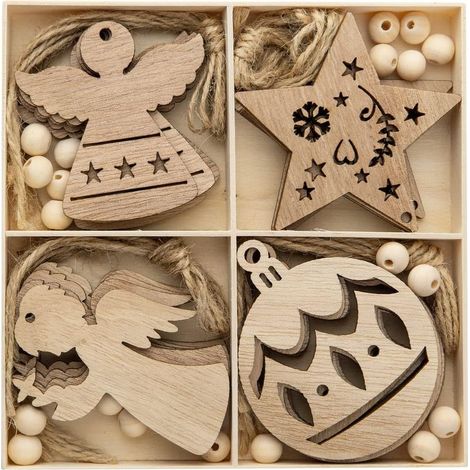 20 piezas de adornos de madera para árbol de Navidad, adornos de madera para árbol de Navidad, etiquetas de regalo, accesorios para decoración navideña del hogar, 4 diseños. (1/5)