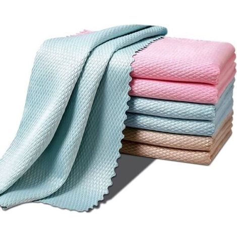 Set di 6 panni in microfibra per la pulizia di prodotti da cucina, per la pulizia di vetri, 40 x 30 cm (kaki, rosa viola,