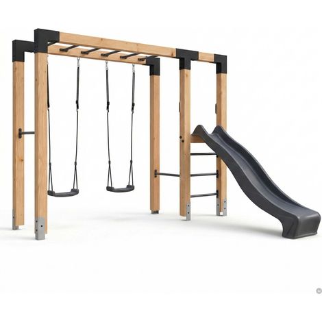 EXIT Linea Robust 110 Holz-Monkeybar mit Doppelschaukel und Rutsche (1/5)