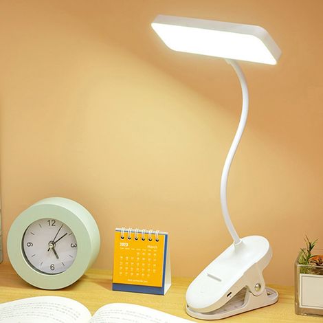 Wiederaufladbare LED-Klemmleselampe, ideal zum Lesen im Bett, mit 3 einstellbaren Helligkeitsstufen, einem flexiblen Schwanenhals, USB-Stromversorgung und optimalem Sehkomfort.