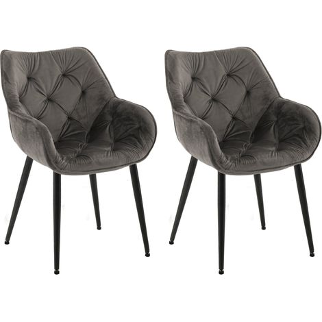 Lot de 2 chaises de salle à manger coutures décoratives en velours anthracite et pieds en métal noir 100007462