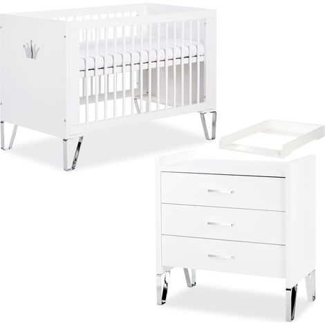 Monmobilierdesign – Chambre bébé complète lit évolutif 120x60 cm – Commode à langer avec tiroirs – Bois et métal – Fabriqué en Europe