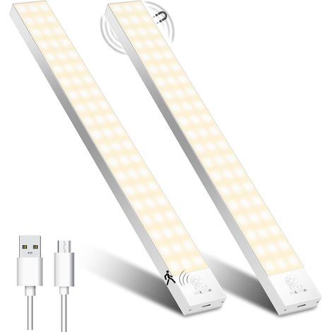 Lampe de Placard Lot de 2, 34cm Lampe Rechargeable Led 3000K USB Lampe de Placard Armoire 1500mAh , Veilleuse Detecteur de Mouvement (1/5)