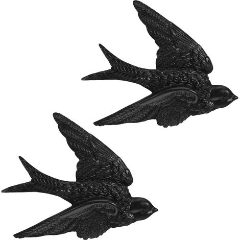 Lot de 2 Décorations Murales Hirondelle en Résine Noire Vintage Petite Sculpture Murale Oiseau pour Salon et Chambre Ornement Décoratif Minimaliste à Suspendre (1/5)