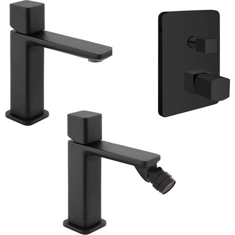 Set di rubinetti lavabo bidet e doccia in ottone nero opaco Lotus (1/5)