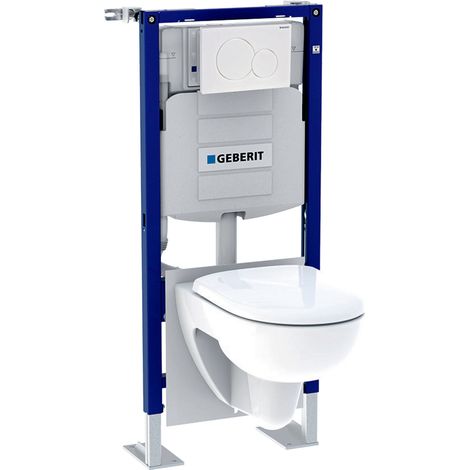 Geberit – Bâti support WC suspendu Duofix 112 cm – Réservoir à encastrer Sigma 12 cm – Plaque de déclenchement Sigma01 – Cuvette Renova blanche (1/4)