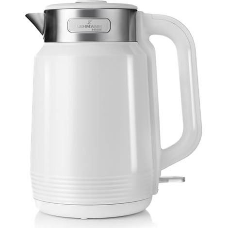 Bouilloire Électrique 2 L, 2200W, Chauffage Rapide, Double Paroi, Base 360°, Intérieur Inox, Arrêt Automatique et Protection contre la surchauffe, sans BPA, idéale pour Familles, Blanc (1/5)