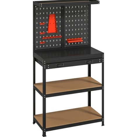 CHICFURN Banco de trabajo 80 x 40,5 x 155 cm de acero y MDF negro con panel perforado (1/5)