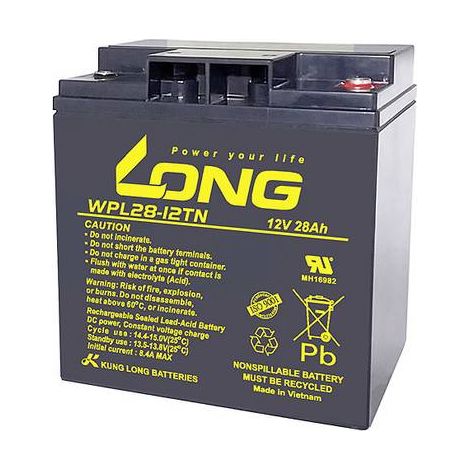 Long WPL28-12TN WPL28-12TN Batterie au plomb 12 V 28 Ah plomb (AGM) (l x H x P) 166 x 176 x 126 mm raccord à vis M5 auto-décharge réduite, sans ent Y860402 (1/2)