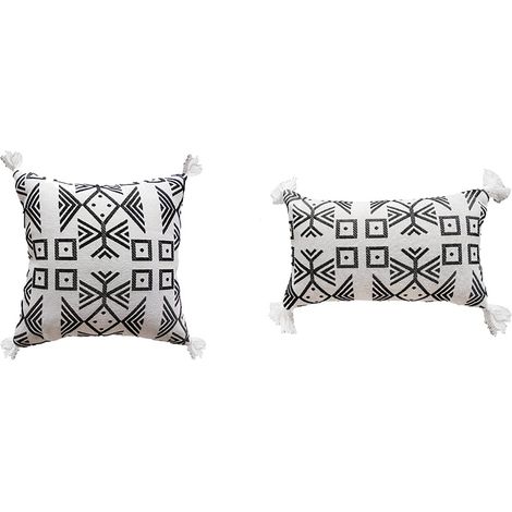 Home Decor Striped Geometric Woven Tassel Sofa Canvas Pillowcases 2 Pieces(A) (1/5)