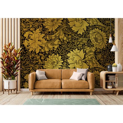 Papier Peint Art & Déco - Motifs Floraux Dorés - 150 x 250 cm (1/2)