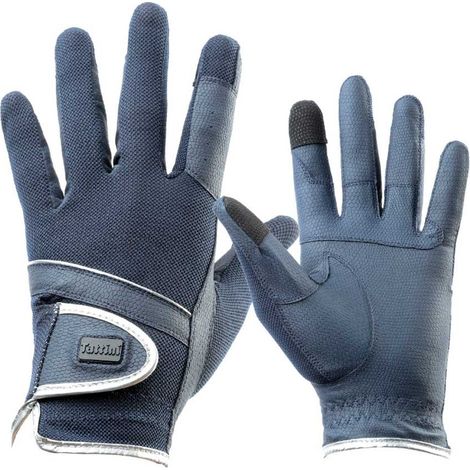 Guanti da equitazione in materiale tecnico con dorso in rete e profilo argento: L, bianco (1/2)