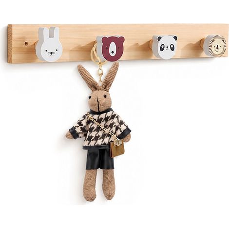 Relaxdays perchero infantil animales, barra con 4 ganchos, 5 x 36 x 5 cm, madera/MDF, multicolor (1/5)